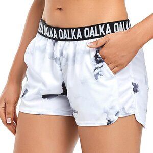 OALKA Women Running Shorts With Pockets/ Sports Athletic Sz XXL Cloudy White